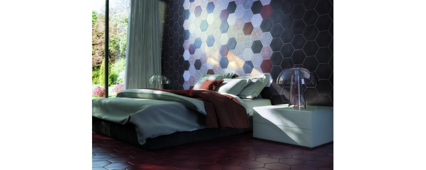 Breaking mould: headboard made with tiles.